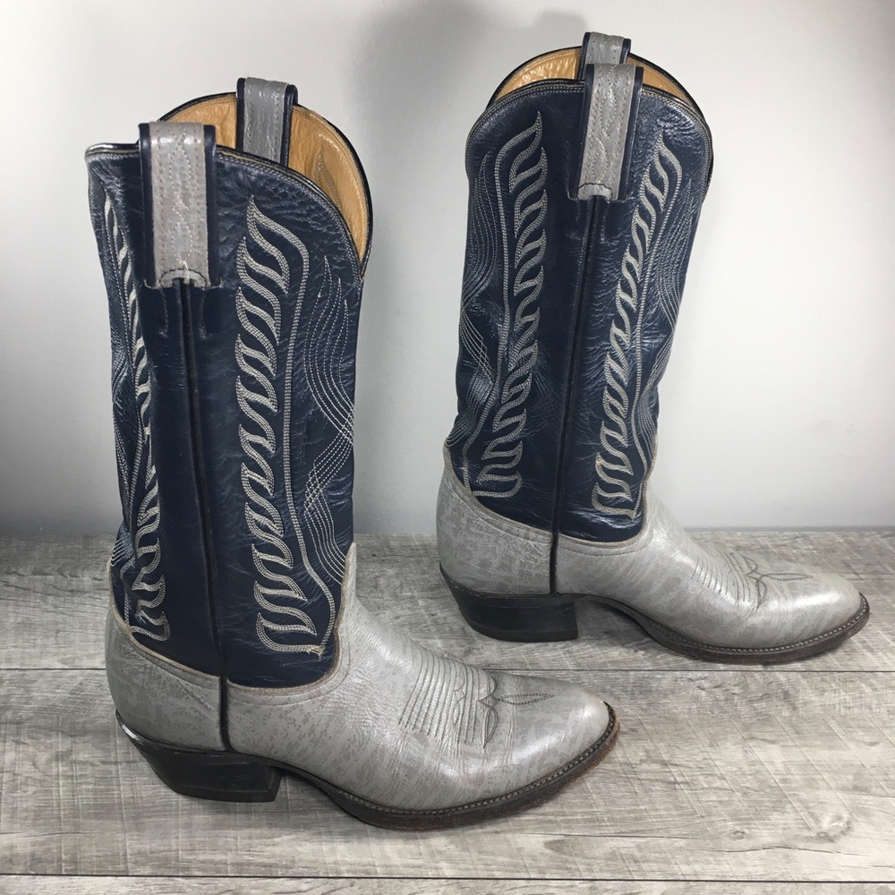 Vintage Tony Lama Mens 8056 Black Label Antelope Leather Cowboy Western Boots 7